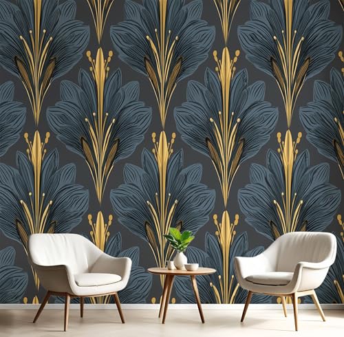 Goldblau Symmetrische Blätter Fototapete,Wandbild Elegante Kunst 3D Effekt Aus Seide Tapeten Wandbilder Für Wohnzimmer Schlafzimmer Kinderzimmer Dekoration Wanddeko,200X140Cm Goldblau Symmetrische Blätter Fototapete,Wandbild Elegante Kunst 3D Effekt Aus Seide Tapeten Wandbilder Für Wohnzimmer Schlafzimmer Kinderzimmer Dekoration Wanddeko,200X140Cm von GSAEIMCT