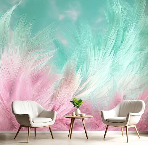 Rosa Grün Strukturierte Federn Fototapete 3D Effekt Seidentapete 200X140Cm Wanddeko Für Schlafzimmer Wohnzimmer Küchen Abstrakte Kunst Tapeten Atmungsaktiv Wandposter Wandkunst von GSAEIMCT
