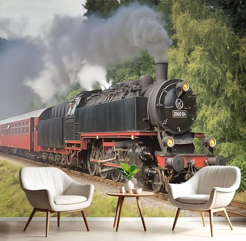 Schwarz Rot Rauchige Dampflokomotive Fototapete,Wandbild Retro-Transport 3D Effekt Aus Seide Tapeten Wandbilder Für Wohnzimmer Schlafzimmer Kinderzimmer Dekoration Wanddeko,150X105Cm Schwarz Rot Rauchige Dampflokomotive Fototapete,Wandbild Retro-Transport 3D Effekt Aus Seide Tapeten Wandbilder Für Wohnzimmer Schlafzimmer Kinderzimmer Dekoration Wanddeko,150X105Cm von GSAEIMCT