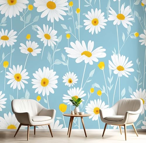 Seide Fototapete Gelblich Weiß Wildblumen-Gänseblümchen 350X260Cm Foto Tapete Schlafzimmer Wohnzimmer Xxl Wandtapete Abbildung Von Pflanzen Tapeten 3D Effekt Wand Kinderzimmer Restaurant Dekoration von GSAEIMCT