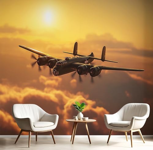 Seide Fototapete Orange-Gelb Sonnenscheinflugzeug 300X210Cm Foto Tapete Schlafzimmer Wohnzimmer Xxl Wandtapete Hochgebirgslandschaft Tapeten 3D Effekt Wand Kinderzimmer Restaurant Dekoration von GSAEIMCT