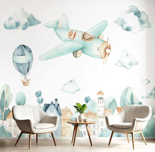 Tapete 3D Fototapete Blaugrün Heißluftballonflugzeug 150X105Cm Wandbild Fototapeten,Aquarellstadt Tapeten Wandtapete Schlafzimmer Wohnzimmer Tv Hintergrund Wand Moderne Wanddeko Tapete 3D Fototapete Blaugrün Heißluftballonflugzeug 150X105Cm Wandbild Fototapeten,Aquarellstadt Tapeten Wandtapete Schlafzimmer Wohnzimmer Tv Hintergrund Wand Moderne Wanddeko von GSAEIMCT