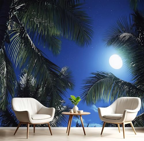 Tapete 3D Fototapete Blaugrün Stern- Und Halbmondpalme 250X170Cm Wandbild Fototapeten,Tropische Landschaft Tapeten Wandtapete Schlafzimmer Wohnzimmer Tv Hintergrund Wand Moderne Wanddeko von GSAEIMCT