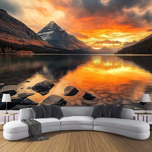 Tapete 3D Fototapete Orange Farbe Sonnenuntergangssee 250X170Cm Wandbild Fototapeten,Spektakuläre Landschaft Tapeten Wandtapete Schlafzimmer Wohnzimmer Tv Hintergrund Wand Moderne Wanddeko von GSAEIMCT