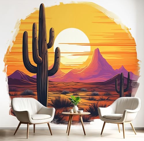 Tapete 3D Fototapete Orange-Gelb Sonnenuntergangskaktus 300X210Cm Wandbild Fototapeten,Wüstenlandschaft Tapeten Wandtapete Schlafzimmer Wohnzimmer Tv Hintergrund Wand Moderne Wanddeko von GSAEIMCT