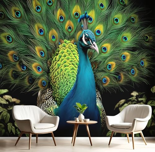 Tapete Effekt 3D Fototapete Blaugrün Schöner Pfau 250X170Cm Seidetapete Panorama Wandbild,Elegante Tiere Tapeten Wandtapete Schlafzimmer Wohnzimmer Tv Hintergrund Wanddekoration Tapete Effekt 3D Fototapete Blaugrün Schöner Pfau 250X170Cm Seidetapete Panorama Wandbild,Elegante Tiere Tapeten Wandtapete Schlafzimmer Wohnzimmer Tv Hintergrund Wanddekoration von GSAEIMCT