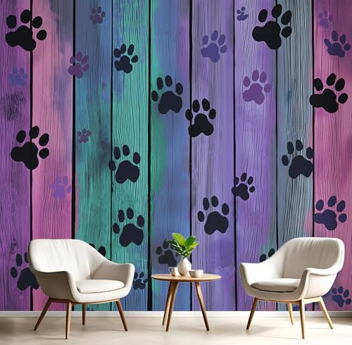 Tapete Effekt 3D Fototapete Farbe Hundepfoten Aus Holz 300X210Cm Seidetapete Panorama Wandbild,Abstrakte Streifen Tapeten Wandtapete Schlafzimmer Wohnzimmer Tv Hintergrund Wanddekoration von GSAEIMCT