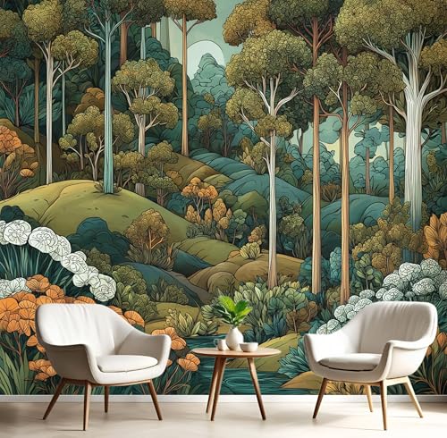 Tapete Effekt 3D Fototapete Orange-Gelb Wald Fluss 300X210Cm Seidetapete Panorama Wandbild,Illustration Landschaft Tapeten Wandtapete Schlafzimmer Wohnzimmer Tv Hintergrund Wanddekoration von GSAEIMCT