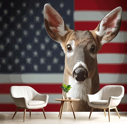 Tapete Effekt 3D Fototapete Rot Weiß Weißwedelhirsch-Flagge 150X105Cm Seidetapete Panorama Wandbild,Persönlichkeit Tier Tapeten Wandtapete Schlafzimmer Wohnzimmer Tv Hintergrund Wanddekoration Tapete Effekt 3D Fototapete Rot Weiß Weißwedelhirsch-Flagge 150X105Cm Seidetapete Panorama Wandbild,Persönlichkeit Tier Tapeten Wandtapete Schlafzimmer Wohnzimmer Tv Hintergrund Wanddekoration von GSAEIMCT