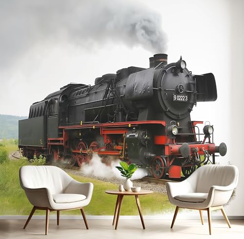Tapete Effekt 3D Fototapete Schwarz Rot Dampflokomotive 150X105Cm Seidetapete Panorama Wandbild,Grünlandtransport Tapeten Wandtapete Schlafzimmer Wohnzimmer Tv Hintergrund Wanddekoration Tapete Effekt 3D Fototapete Schwarz Rot Dampflokomotive 150X105Cm Seidetapete Panorama Wandbild,Grünlandtransport Tapeten Wandtapete Schlafzimmer Wohnzimmer Tv Hintergrund Wanddekoration von GSAEIMCT