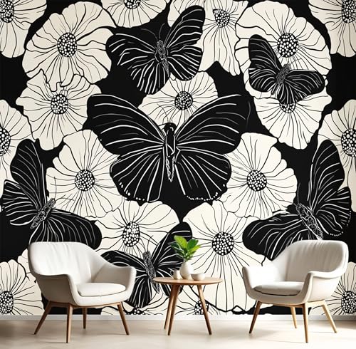 Tapete Effekt 3D Fototapete Schwarz Weiß Schmetterlingsblumen 150X105Cm Seidetapete Panorama Wandbild,Einfache Pflanzen Tapeten Wandtapete Schlafzimmer Wohnzimmer Tv Hintergrund Wanddekoration Tapete Effekt 3D Fototapete Schwarz Weiß Schmetterlingsblumen 150X105Cm Seidetapete Panorama Wandbild,Einfache Pflanzen Tapeten Wandtapete Schlafzimmer Wohnzimmer Tv Hintergrund Wanddekoration von GSAEIMCT