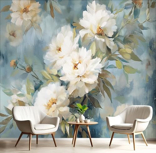 Wandbild 3D Blau Weiß Pfingstrosenblätter Große Wandbilder Wände,Impressionistische Pflanzen Für Wohnzimmer Schlafzimmer Wandkunst Büro Flur Dekoration Tapete Wandmalereien Dekoration,400X280Cm Wandbild 3D Blau Weiß Pfingstrosenblätter Große Wandbilder Wände,Impressionistische Pflanzen Für Wohnzimmer Schlafzimmer Wandkunst Büro Flur Dekoration Tapete Wandmalereien Dekoration,400X280Cm von GSAEIMCT