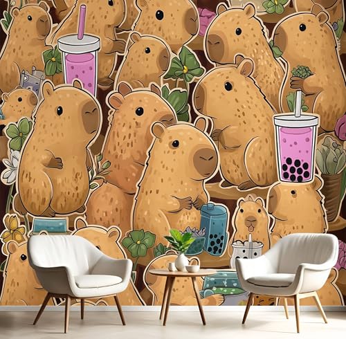 Wandbilder Fototapete Braun Milchtee Capybara,3D Effekt Tapete Cartoon-Tiere,Seidenwandbilder Für Wohnzimmer Schlafzimmer Kinderzimmer Esszimmer Tv Hintergrund Wanddekoration,450X300Cm Wandbilder Fototapete Braun Milchtee Capybara,3D Effekt Tapete Cartoon-Tiere,Seidenwandbilder Für Wohnzimmer Schlafzimmer Kinderzimmer Esszimmer Tv Hintergrund Wanddekoration,450X300Cm von GSAEIMCT