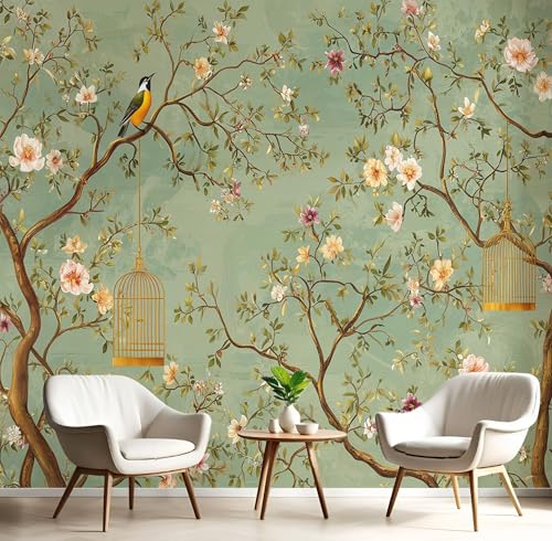 Wandbilder Fototapete Hellgrün Äste,Blumen,Vögel,3D Effekt Tapete Tintenillustration,Seidenwandbilder Für Wohnzimmer Schlafzimmer Kinderzimmer Esszimmer Tv Hintergrund Wanddekoration,400X280Cm Wandbilder Fototapete Hellgrün Äste,Blumen,Vögel,3D Effekt Tapete Tintenillustration,Seidenwandbilder Für Wohnzimmer Schlafzimmer Kinderzimmer Esszimmer Tv Hintergrund Wanddekoration,400X280Cm von GSAEIMCT