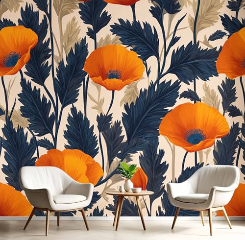 Wandbilder Fototapete Orangeblau Mohnblumen,3D Effekt Tapete Abbildung Von Pflanzen,Seidenwandbilder Für Wohnzimmer Schlafzimmer Kinderzimmer Esszimmer Tv Hintergrund Wanddekoration,250X170Cm Wandbilder Fototapete Orangeblau Mohnblumen,3D Effekt Tapete Abbildung Von Pflanzen,Seidenwandbilder Für Wohnzimmer Schlafzimmer Kinderzimmer Esszimmer Tv Hintergrund Wanddekoration,250X170Cm von GSAEIMCT