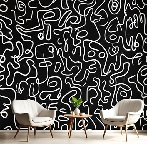 Wandbilder Fototapete Schwarz Weiß Wellenlinien,3D Effekt Tapete Cartoon-Kritzeleien,Seidenwandbilder Für Wohnzimmer Schlafzimmer Kinderzimmer Esszimmer Tv Hintergrund Wanddekoration,200X140Cm Wandbilder Fototapete Schwarz Weiß Wellenlinien,3D Effekt Tapete Cartoon-Kritzeleien,Seidenwandbilder Für Wohnzimmer Schlafzimmer Kinderzimmer Esszimmer Tv Hintergrund Wanddekoration,200X140Cm von GSAEIMCT