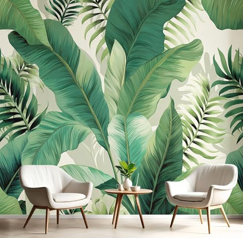 Wandbilder Fototapete Weiß Grün Bananengrüne Blätter,3D Effekt Tapete Tropische Pflanzen,Seidenwandbilder Für Wohnzimmer Schlafzimmer Kinderzimmer Esszimmer Tv Hintergrund Wanddekoration,400X280Cm von GSAEIMCT