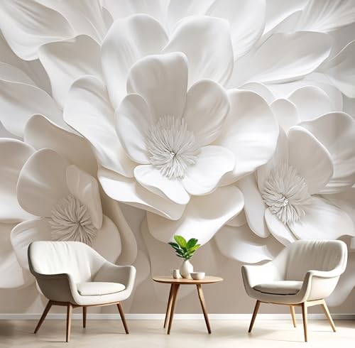 Wandbilder Fototapete Weiß Skulptur Blumen,3D Effekt Tapete Modepflanzen,Seidenwandbilder Für Wohnzimmer Schlafzimmer Kinderzimmer Esszimmer Tv Hintergrund Wanddekoration,400X280Cm von GSAEIMCT