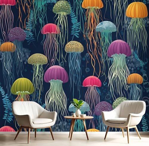 Wandtapete Farbe Helle Quallen 300X210Cm Kunsttapete Tapeten Wohnkultur Fototapete Meereslebewesen 3D Hd Seidenwandbild Büro Kinderzimmer Badezimmer Wohnzimmer Küche von GSAEIMCT