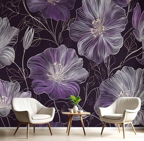 Wandtapete Lila Linie Blumen 150X105Cm Kunsttapete Tapeten Wohnkultur Fototapete Illustration Pflanzen 3D Hd Seidenwandbild Büro Kinderzimmer Badezimmer Wohnzimmer Küche von GSAEIMCT