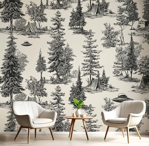 Wandtapete Schwarz Kiefern-Ufo 350X260Cm Kunsttapete Tapeten Wohnkultur Fototapete Tintenfabriken 3D Hd Seidenwandbild Büro Kinderzimmer Badezimmer Wohnzimmer Küche von GSAEIMCT