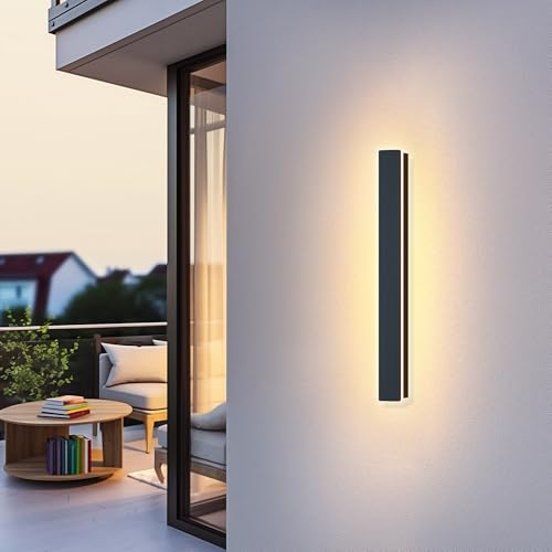 Wandleuchte Aussen/Innen Lange Aussenlampe Wand LED Außenwandleuchten Schwarz Wasserdicht Ip65 Metall Außenleuchte 12W Wandlampe Innen Für Villa Eingang,Gärten,Terrassen, Wohnzimmer,Warm Light,60cm von GSALDY