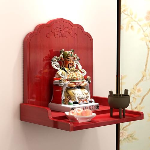 GSATREY Altartisch aus Holz, Wandmontierte Buddha-Nische, Buddha-Altartisch, Buddhistischer Entspannung Tisch, Stil Opfertisch, für Gebete Weissagung Anbetung(Red,25 * 25cm/9.8 * 9.8in) von GSATREY