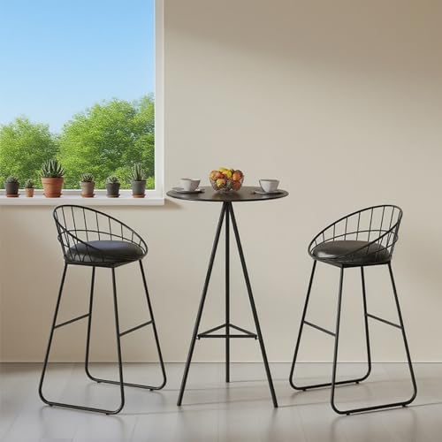 GSATREY Bartisch, Bartisch Set mit 2 Barhockern, Bar Tisch für Küche Kaffeebar Möbel, Metallgestell, Wetterfest, Komfort und Stabilität, für Bar Küchen Wohnzimmer von GSATREY