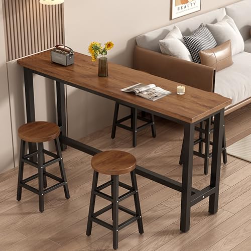 GSATREY Bartisch Set mit 2 Barhockern, Schmaler Langer Bartisch A-förmige Beine, Partytisch Tisch rutschfest, für Küche, Wohnzimmer, Esszimmer, Einfache Montage(Brown,100 * 40cm/39.4 * 15.7in) von GSATREY