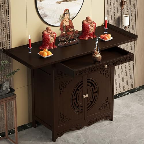 GSATREY Buddha-Altartisch, Neuer Vertikaler Schrank im Chinesischen, Eleganter Rechteckiger Sockel, Retro-Kunsthandwerk, Dekoration, Für Wohnzimmer Und Büros(Brown,100 * 40cm/39.4 * 15.7in) von GSATREY