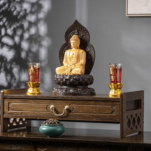 GSATREY Kleiner Schreintisch, Meditationsaltartisch, mit Schubladen Aufbewahrung, Kleiner Japanischer Teetisch mit Breiter Oberfläche, Dekoration, für Zuhause(Brown,42 * 25cm/16.5 * 9.85in) von GSATREY