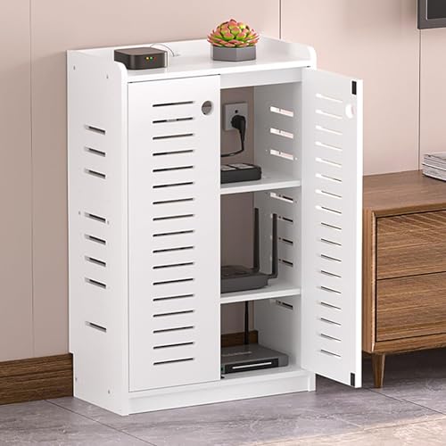 GSATREY Router Schrank, WiFi Router Aufbewahrungsbox, Projektorständer, Kabelmanagement, Elegante Regale, Große Kapazität, Ideal für Zuhause oder Büro(White,80 * 50cm/31.5 * 19.7in) von GSATREY