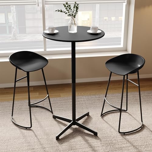 GSATREY Runder Stehtisch für Drinnen und Draußen, Bartisch mit Barhocker-Set, mit Stabilem Metallfuß, Einfacher Aufbau, für Küche, Wohnzimmer, Esszimmer(Black) von GSATREY