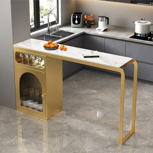 GSATREY Stehtisch Esstisch, Hoher Cocktail-Bistrotisch, Bartisch mit Metallgestell, Einfache Montage, ideal für Küche, Café, Esszimmer und Restaurant(Gold,120 * 40cm/47.2 * 15.7in) von GSATREY
