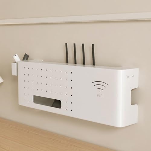 GSATREY Storage Boxes, Wandhalterung WiFi Router Regal, WiFi Router Aufbewahrungsbox, Kabel Organizer Verstecken Box, für Wohnzimmer Schlafzimmer Wohnung(White,60 * 20cm/23.6 * 7.9in) von GSATREY