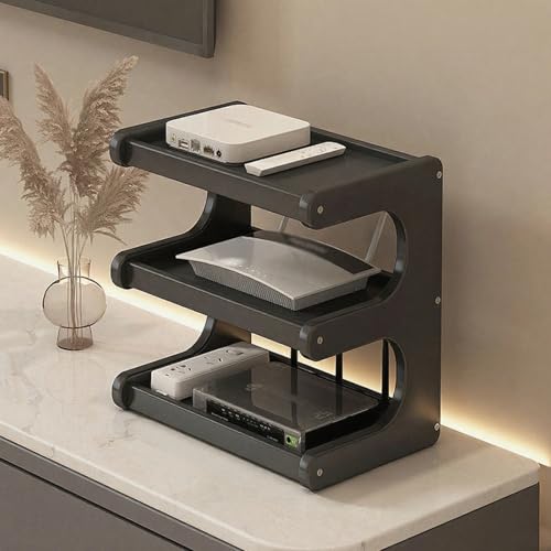 GSATREY WiFi Router Aufbewahrungsbox, Hider Rack von Massivholz, Schweberegale Set-Top-Box, Heizkörper Abdeckung WLAN Box, Dekoration für Wohnzimmer, Heimbüro(Black,30 * 35cm/11.8 * 13.8in) von GSATREY