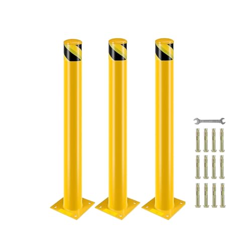 Sicherheitspoller, Parkpoller, Parkplatzsperre, Gelber Stahlpoller, Reflektierende Parkbarrieren, Warnhinweis Zum Schutz vor Anfahrschäden, für Parkplatz(3PCS) von GSATREY