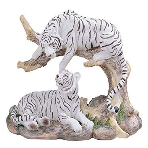 GSC Dekofigur Tigerpaar ruhend, Polyresin, 17,8 cm, Weiß von GSC