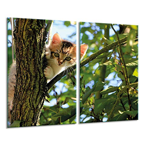 Herdabdeckplatten Ceranfeldabdeckung Spritzschutz Glas 2x30x52 Katze von GSC