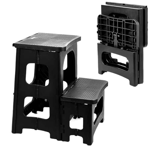Faltbarer 2-Stufen-Hocker, Rutschfester, klappbarer Tritthocker, Leiter, Nachttisch-Tritthocker, zusammenklappbarer Tritthocker for Küche, Zuhause, Badezimmer von GSCLZ