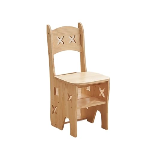 Massivholz Haushalt Multi-funktionale Faltbare Hocker Dual Leiter Stuhl Indoor Mobile Klettern Vier Schritte(Wood Color) von GSCLZ