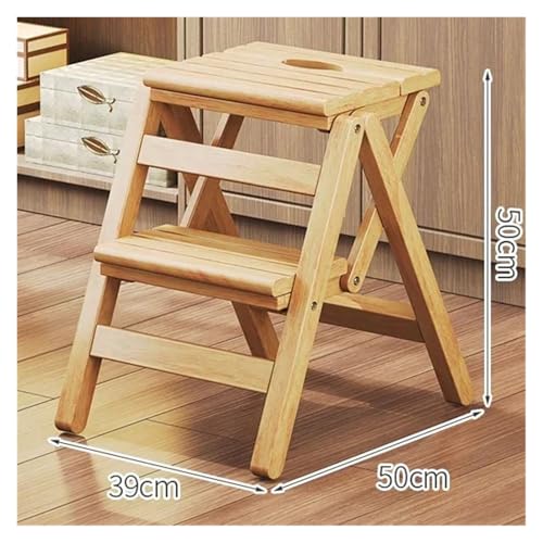 Multifunktionaler Klappleiterstuhl aus Holz, Küchenhutständer, 2-Stufen-Leiter, Provinz-Raumtreppenstuhl, Pflanzenregal, Möbel(2 Floor Primary Colo) von GSCLZ