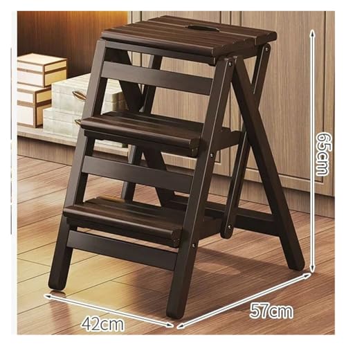 Multifunktionaler Klappleiterstuhl aus Holz, Küchenhutständer, 2-Stufen-Leiter, Provinz-Raumtreppenstuhl, Pflanzenregal, Möbel(3floor Dark Walnut) von GSCLZ