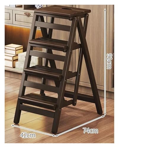 Multifunktionaler Klappleiterstuhl aus Holz, Küchenhutständer, 2-Stufen-Leiter, Provinz-Raumtreppenstuhl, Pflanzenregal, Möbel(4floor Dark Walnut) von GSCLZ