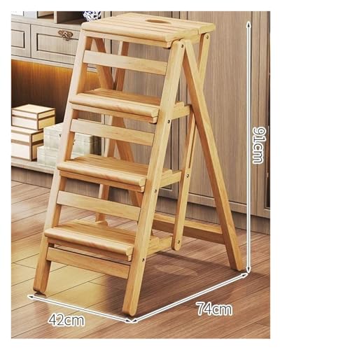 Multifunktionaler Klappleiterstuhl aus Holz, Küchenhutständer, 2-Stufen-Leiter, Provinz-Raumtreppenstuhl, Pflanzenregal, Möbel(4floor Primary Color) von GSCLZ