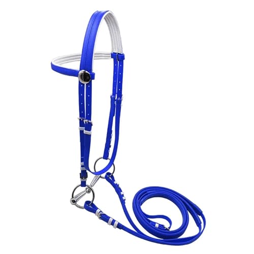 Pferdezaumzeug, verstellbar, PVC-Design, Zügelgeschirr, Kopfstücke, Trense mit Zaumzeug-Set, Brustkragen, Zügel(Blue) von GSCLZ