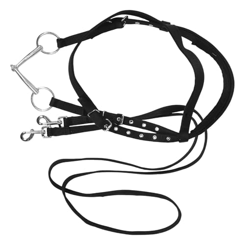 Reitzügel Schwarz Groß Verstellbar Gebissloses Zaumzeug Pferdehalfter Seil Training Trail Halfter Pferde Passend(254.00X3.00X0.50CM) von GSCLZ