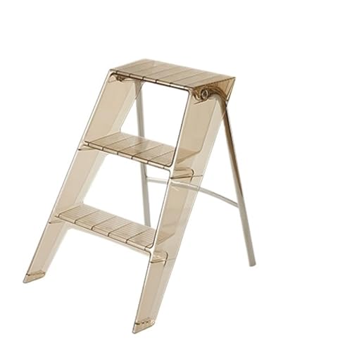 Transparenter Leiterhocker, mittlerer Alter Stil, klappbare Trittleiter, verdickte Aufbewahrungsleiter mit Fischgrätenmuster for den Innenbereich, dreistufige Leiter(Beige) von GSCLZ