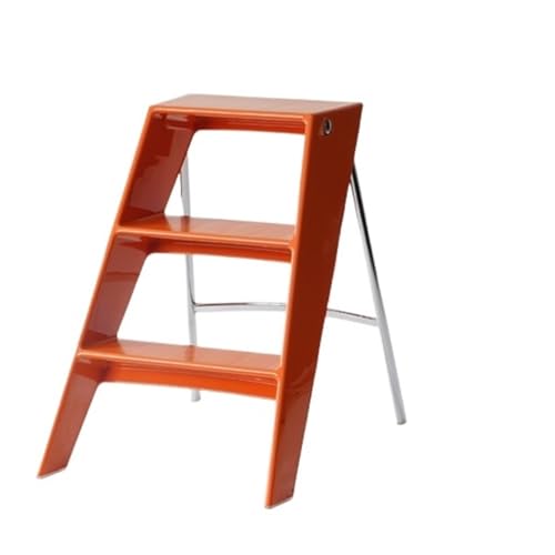 Transparenter Leiterhocker, mittlerer Alter Stil, klappbare Trittleiter, verdickte Aufbewahrungsleiter mit Fischgrätenmuster for den Innenbereich, dreistufige Leiter(Orange) von GSCLZ