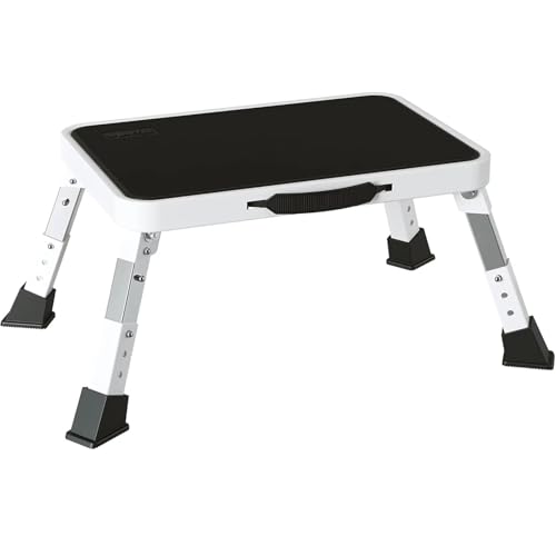 Verstellbarer, klappbarer Tritthocker for Erwachsene und Senioren, sicherer Tritthocker aus Metall, robuster und Stabiler Tritthocker(White) von GSCLZ